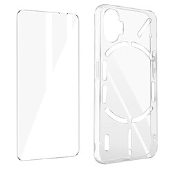 Avizar Coque Nothing Phone 1 Silicone Gel Souple Film Verre Trempé 9H transparent