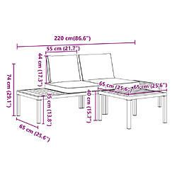 vidaXL Salon de jardin 3 pcs avec coussins noir aluminium pas cher