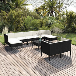 Maison Chic Salon de jardin 10 pcs + coussins - Mobilier/Meubles de jardin - Table et chaises d'extérieur Résine tressée Noir -MN58213