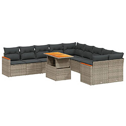 vidaXL Salon de jardin 11 pcs avec coussins gris résine tressée