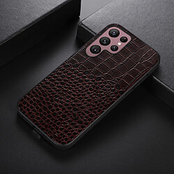 Coque en TPU + cuir véritable texture crocodile, anti-rayures café pour votre Samsung Galaxy S22 Ultra 5G