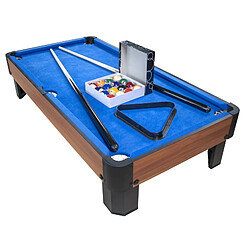 Play4Fun Billard de table avec accessoires - Kit Billard Compact de bureau ou salle de jeu, 102 x 51 x 22,5 cm - Marron et Tapis Bleu