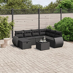 Maison Chic Ensemble Tables et chaises d'extérieur 8 pcs avec coussins,Salon de jardin noir résine tressée -GKD122168