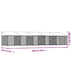 vidaXL Cage pour chien avec toit/portes gris 10x2x2 m acier galvanisé pas cher