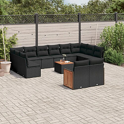 vidaXL Salon de jardin avec coussins 13 pcs noir résine tressée