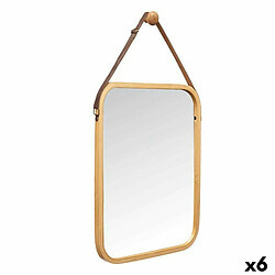 Gift Decor Miroir suspendu Naturel Cuir Bambou Rectangulaire 34 x 41,5 x 1,5 cm (6 Unités)