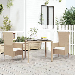 vidaXL Ensemble à manger de jardin coussins 3 pcs Beige poly rotin