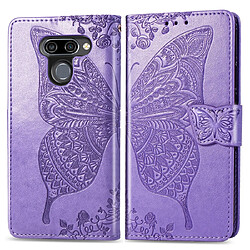 Wewoo Housse Coque Étui en cuir à rabat horizontal Butterfly Love Flowers gaufrage pour LG K50avec supportlogements cartesportefeuille et lanière violet clair