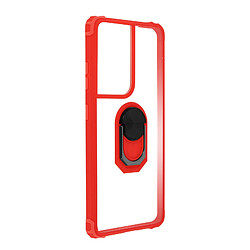 Avizar Coque Galaxy S21 Ultra Bi-matière Bague Métallique Fonction Support - rouge