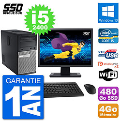 PC Tour Dell 7010 Ecran 22" Intel Core i5-2400 RAM 4Go SSD 480Go Windows 10 Wifi - Occasion