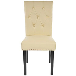 Mendler 2x chaise de salle à manger Chesterfield II, fauteuil avec rivets, similicuir crème, pieds foncés