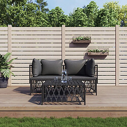 vidaXL Salon de jardin avec coussins 3 pcs anthracite acier