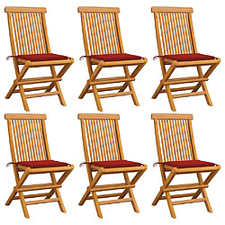 vidaXL Chaises de jardin et coussins rouge lot de 6 Bois teck massif