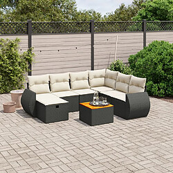 vidaXL Salon de jardin 8 pcs avec coussins noir résine tressée