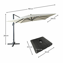 Acheter Ensemble Parasol Chillvert Roma de Luxe 300x400x280 cm en Aluminium Couleur Beige + Base Parasol 97,5x98x18,5 cm en Résine