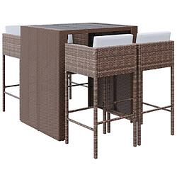 vidaXL Ensemble de bar de jardin avec coussins 5 pcs marron poly rotin