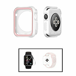 PHONECARE Kit Coque Military DoubleColor + Bracelet Bicolore SportStyle + Film de Hydrogel pour Apple Watch Series 5 - 40mm - Blanc / rose / rose / Blanc