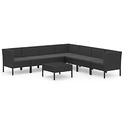 vidaXL Salon de jardin 8 pcs avec coussins résine tressée noir