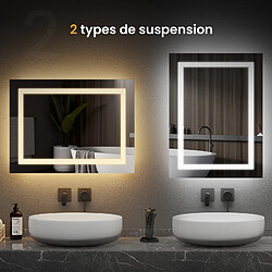 Acheter EMKE Miroir lumineux de salle de bain avec Interrupteur à bouton, Anti-buée, Vertical et Horizontal, Lumière Froide/Chaude | 60x40 cm