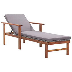 Maison Chic Chaise longue | Transat Bain de soleil et coussin Résine tressée et bois d'acacia Gris -GKD65359