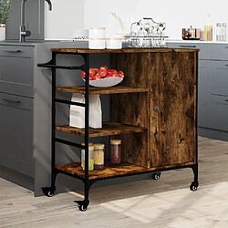 Avis Maison Chic Desserte de cuisine | Chariot de cuisine | Meuble de rangement roulant chêne fumé 87,5x38,5x84,5 cm bois ingénierie -GKD87936