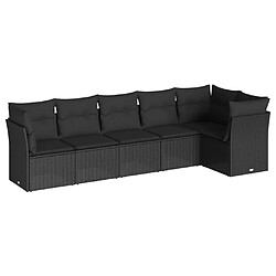 vidaXL Salon de jardin 6 pcs avec coussins noir résine tressée