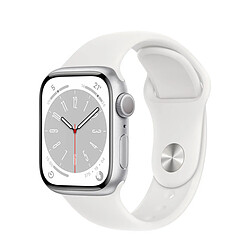 Apple Watch Series 8 GPS 41mm Aluminium Argent (Silver) et Bracelet Sport Blanc (White)