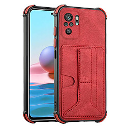 Coque en TPU + PU anti-chute, avec béquille et porte-cartes rouge pour votre Xiaomi Redmi Note 10 4G/Note 10S