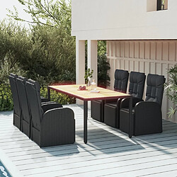 Salle à dîner de jardin 7 pcs,Table et chaise à manger Noir Poly rotin et acacia -MN55430