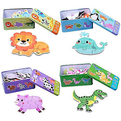 Universal 4 Pièces Enfants Montessori Jeux Puzzle Bois Jouets Cartoon Animaux Paires de dinosaures Puzzle bois assorti