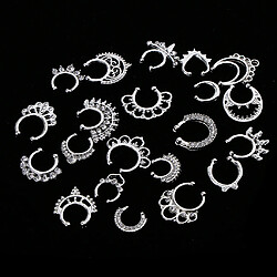 21 pièces cristal faux septum clicker nez anneau non-piercing argent