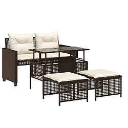 vidaXL Salon de jardin avec coussins 4 pcs marron résine tressée verre