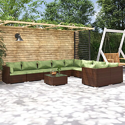 vidaXL Salon de jardin 10 pcs avec coussins Résine tressée Marron