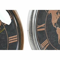 Avis Horloge Murale DKD Home Decor 46 x 6,5 x 46 cm Verre Argenté Noir Doré Marron Fer Mappemonde (2 Unités)