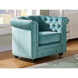 Vente-Unique Fauteuil CHESTERFIELD - Velours bleu pastel pas cher