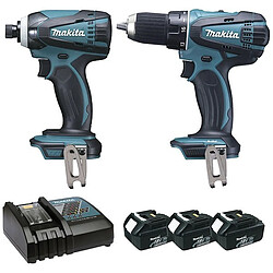 Ensemble 2 machines MAKITA 18V LXT : Perceuse visseuse + Visseuse à chocs + 3 Batteries 3Ah Li-Ion - DLX2014JX