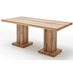 Table à manger en chêne sauvage laqué mat, avec 2 colonnes - L.180 x H.76 x P.90 cm -PEGANE-