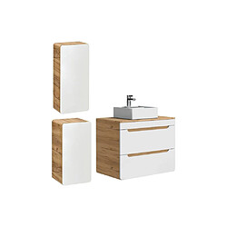 Vente-Unique Meuble de salle de bain suspendu avec vasque à poser et deux colonnes - Coloris naturel et blanc - 80 cm - ARUBA