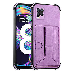 Coque en TPU + PU antichoc, coussin d'angle avec béquille, porte-cartes violet pour votre Realme 8/8 Pro