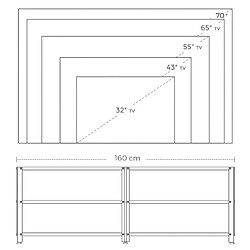 Helloshop26 Meuble TV support TV pour télévision jusqu'à 70 pouces table de salon avec étagères de rangement cadre en acier pour salon chambre 160 cm marron rustique et noir 12_0002918