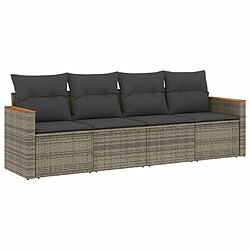 Maison Chic Ensemble de 4 Tables et chaises d'extérieur avec coussins,Salon de jardin gris résine tressée -GKD925831