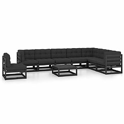 Maison Chic Salon de jardin 9 pcs + coussins - Mobilier/Meubles de jardin - Table et chaises d'extérieur Noir Bois de pin massif -MN20561