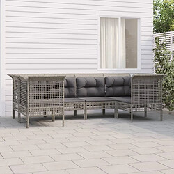 Maison Chic Salon de jardin 6 pcs + coussins - Mobilier/Meubles de jardin - Table et chaises d'extérieur Gris Résine tressée -MN23623