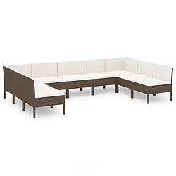 Maison Chic Salon de jardin 9 pcs + coussins - Mobilier/Meubles de jardin - Table et chaises d'extérieur Résine tressée Marron -MN62487