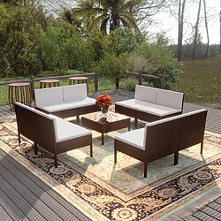 Maison Chic Salon de jardin 9 pcs + coussins - Mobilier/Meubles de jardin - Table et chaises d'extérieur Résine tressée Marron -MN37633