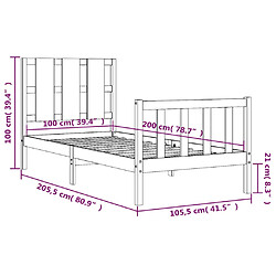 vidaXL Cadre de lit sans matelas noir 100x200 cm bois massif de pin pas cher