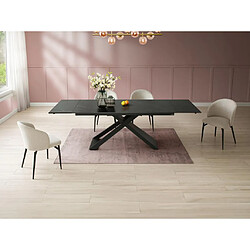 Vente-Unique Table à manger extensible 6 à 10 personnes en céramique, verre trempé et métal - Effet marbre noir - XERENA de Maison Céphy