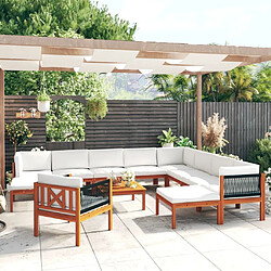 Maison Chic Salon de jardin 12pcs + coussins - Mobilier/Meubles de jardin - Table et chaises d'extérieur Crème Bois d'acacia solide -MN66659