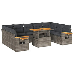 vidaXL Salon de jardin avec coussins 10 pcs gris résine tressée acacia