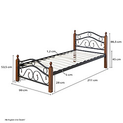 Homestyle4U Lit en métal bois foncé avec matelas sommier